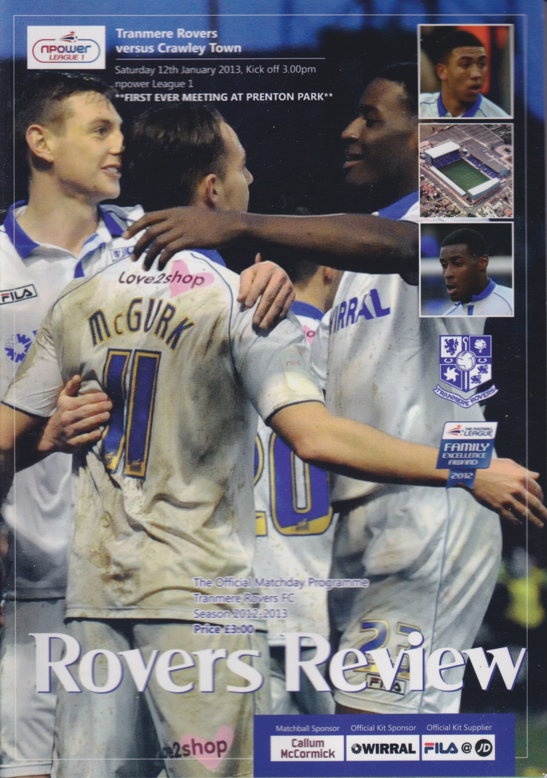 Tranmere Rovers v Crawley Town match programme